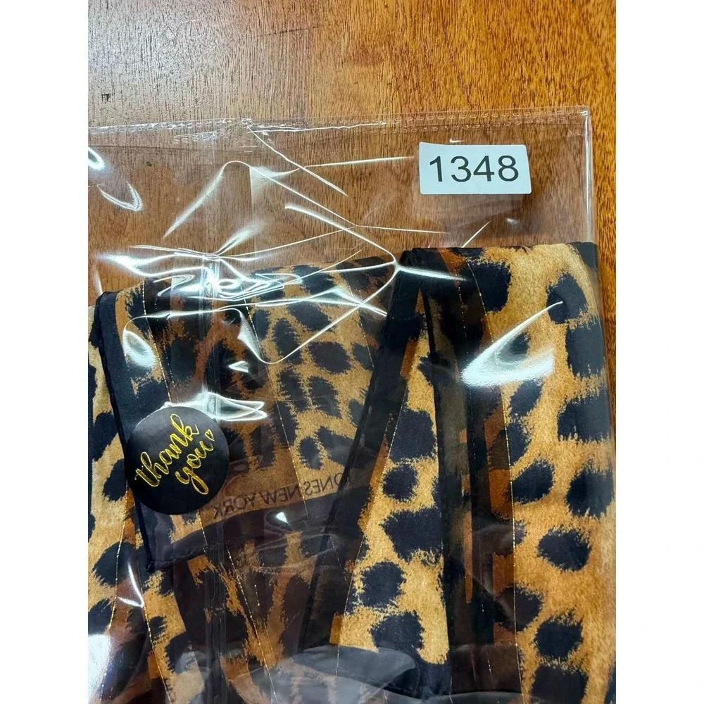 Vtg Jones New York Leopard Scarf Gold Metallic Stripe Animal Brown Black 52x10